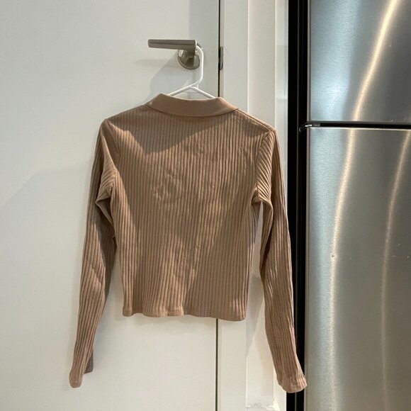 Long sleeve, button-up, beige shirt (small) - Picture 2 of 2